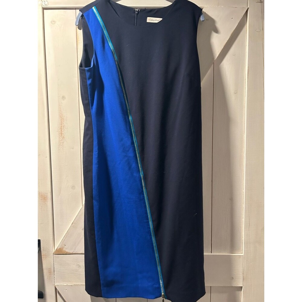 Calvin Klein Colorblock Sheath Dress Size 12 Blue Sheath Gold Zipper NWOT